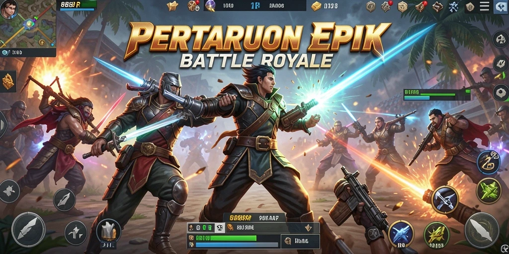 Screenshot utama 888R menampilkan aksion seru dalam Battle Royale.