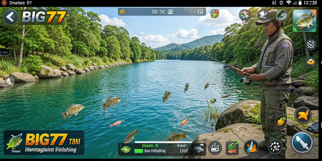 Tampilan gameplay BIG77 yang seru dengan aksi memancing yang menantang.