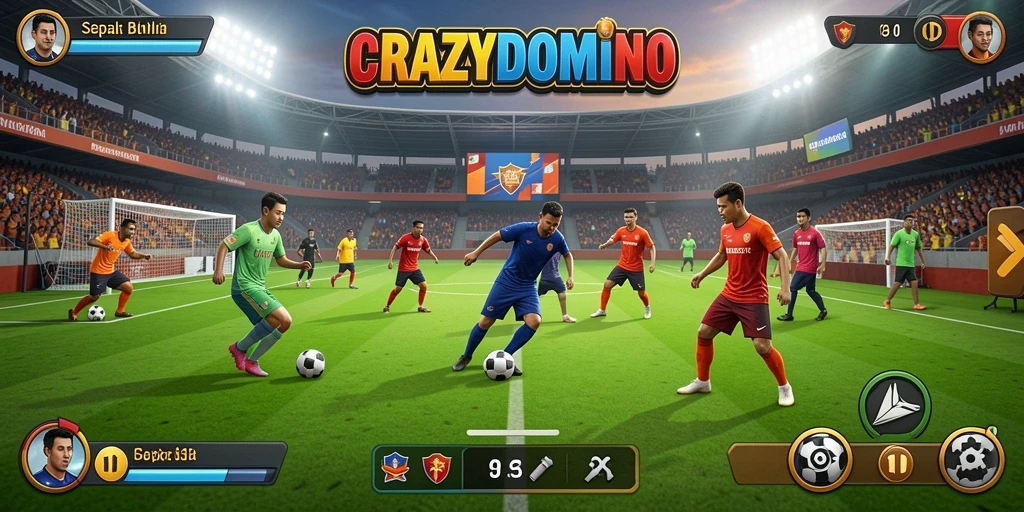 Screenshot gameplay <strong>CRAZYDOMINO</strong> menampilkan pertandingan sepak bola yang mendebarkan.