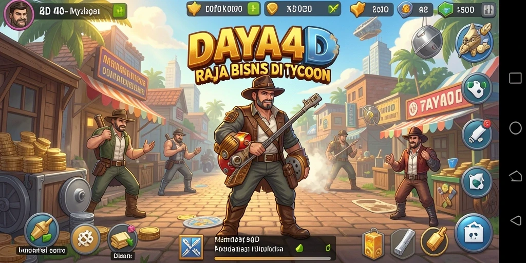 Tampilan utama gameplay DAYA4D menampilkan keseruan manajemen bisnis.