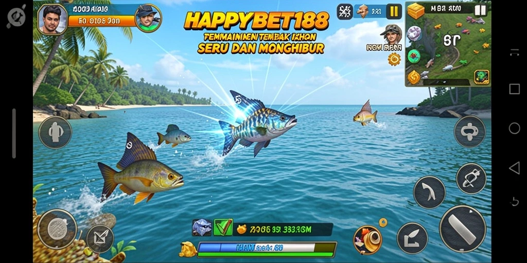 Tampilan gameplay seru dari HAPPYBET188 saat menembak ikan.