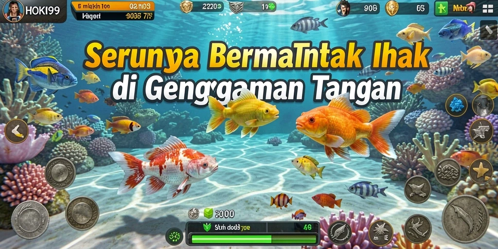 Screenshot gameplay penuh warna dari HOKI99 dengan ikan yang beraneka ragam.