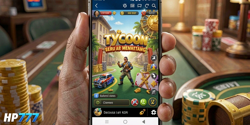 Tampilan screenshot utama HP777 menampilkan gameplay Tycoon yang menarik.