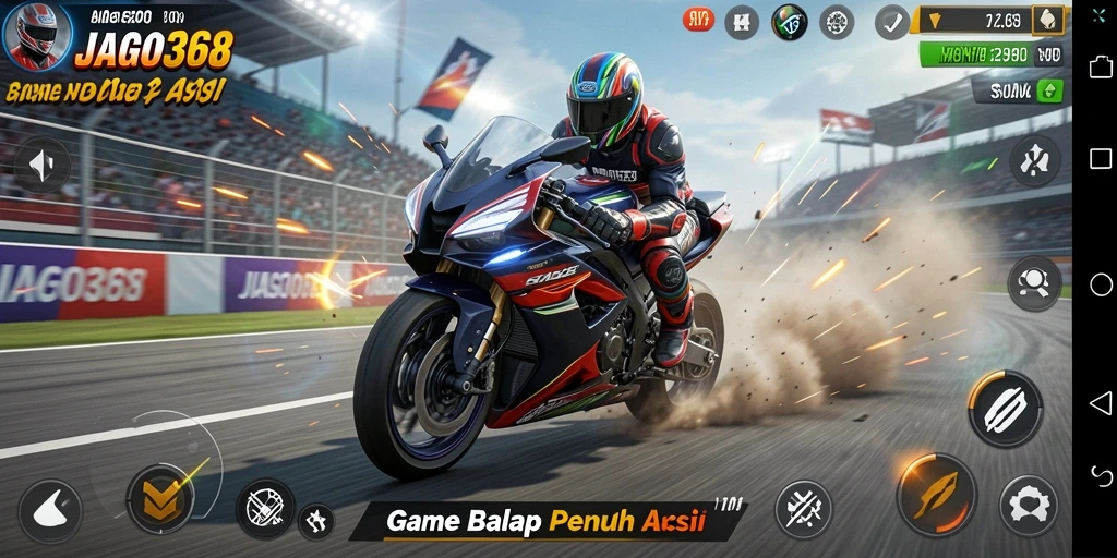Gameplay seru dari JAGO368 dengan balapan motor yang mendebarkan.