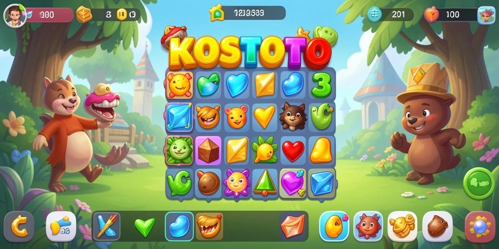 Screenshot KOSTOTO menampilkan tampilan seru gameplay Match-3.