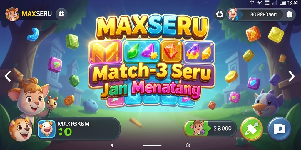 Tampilan gameplay seru MAXSERU yang penuh warna dan tantangan.