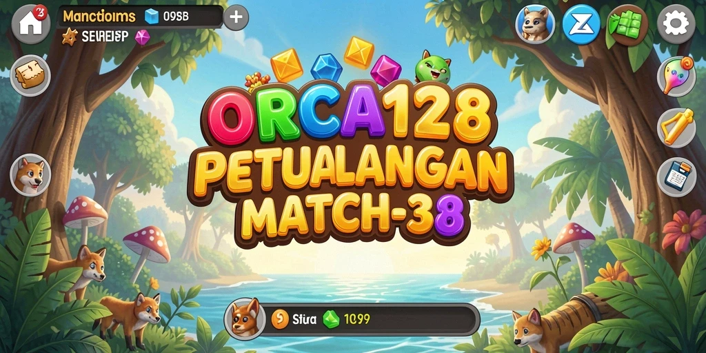 Tangkapan layar menunjukkan gameplay seru di ORCA128 dengan objek warna-warni.
