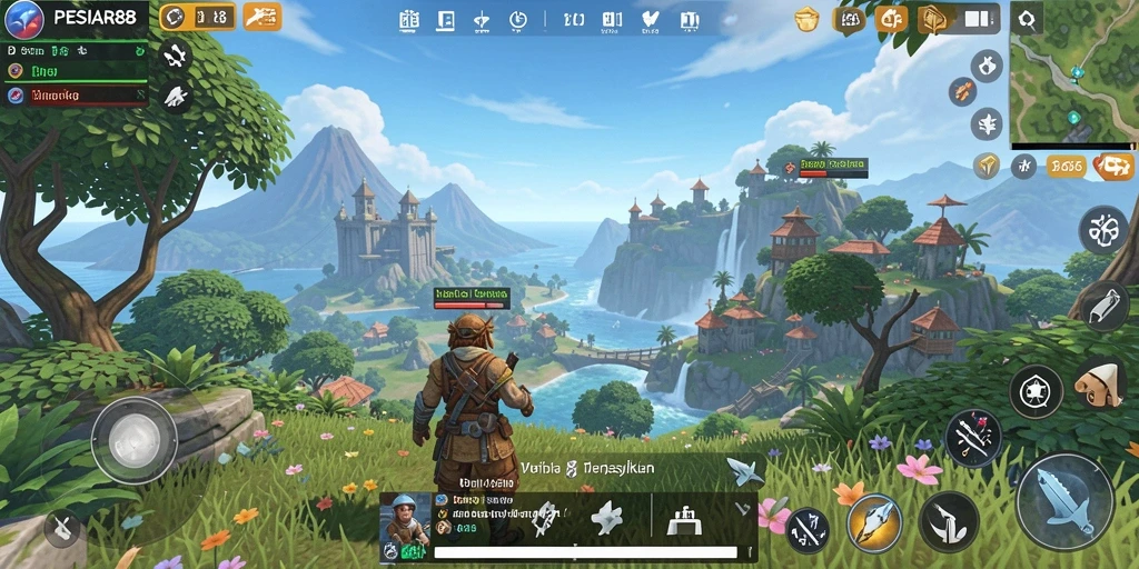 Gameplay PESIAR88 menampilkan eksplorasi dunia terbuka yang luas.