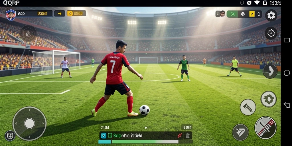 Tangkapan layar QQRP menunjukkan aksi sepak bola yang mendebarkan.