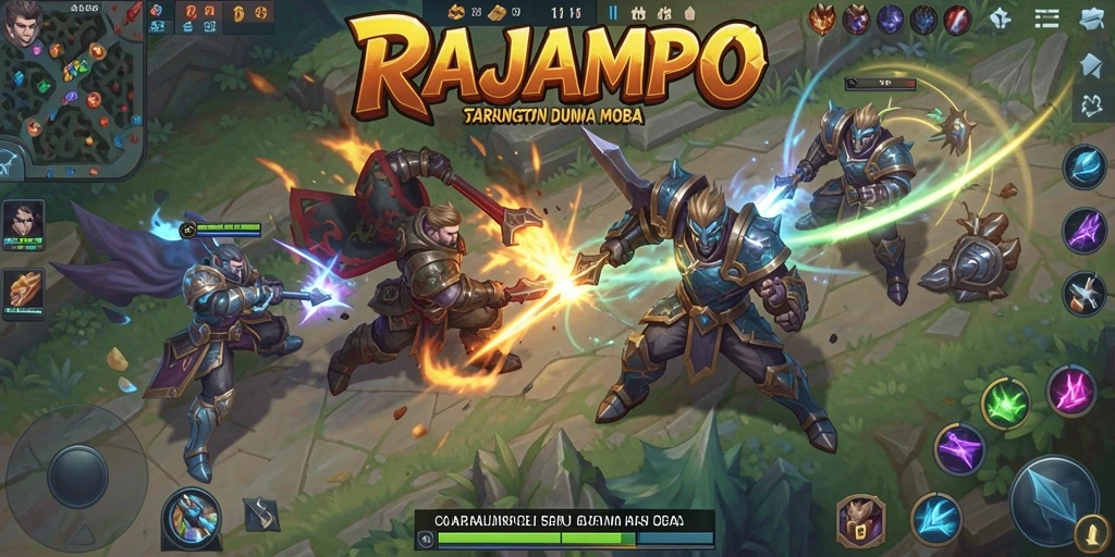 Tangkapan layar gameplay RAJAMPO yang menampilkan pertempuran seru.