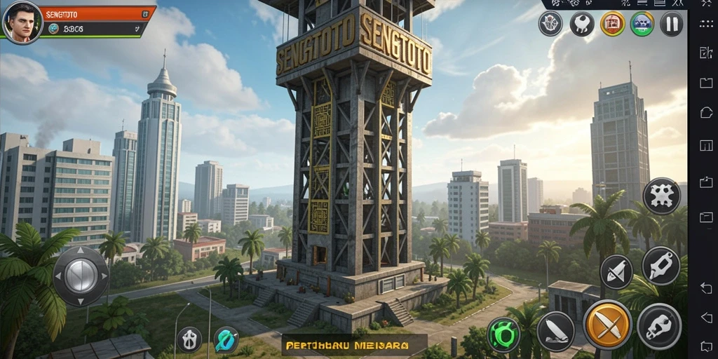 Screenshot gameplay SENGTOTO menunjukkan menara yang siap bertahan dari serangan musuh.