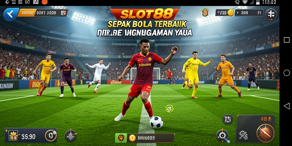 Tampilan gameplay menarik dari SLOT88 dengan aksi sepak bola yang seru.