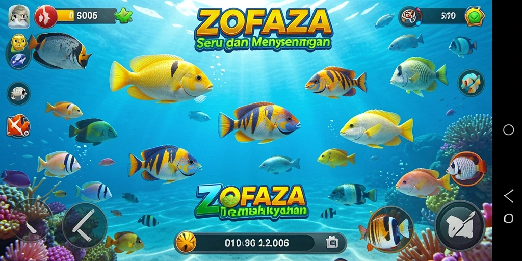 Screenshot gameplay ZOFAZA dengan aksi tembak ikan yang menarik.